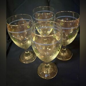 4 Vintage Pfaltzgraff Cloverhill Water Goblets, Green and Blue Floral Wine